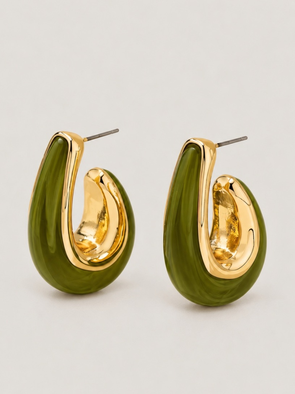 New! Olive Green Gold Hook Hoop Earrings NWOT